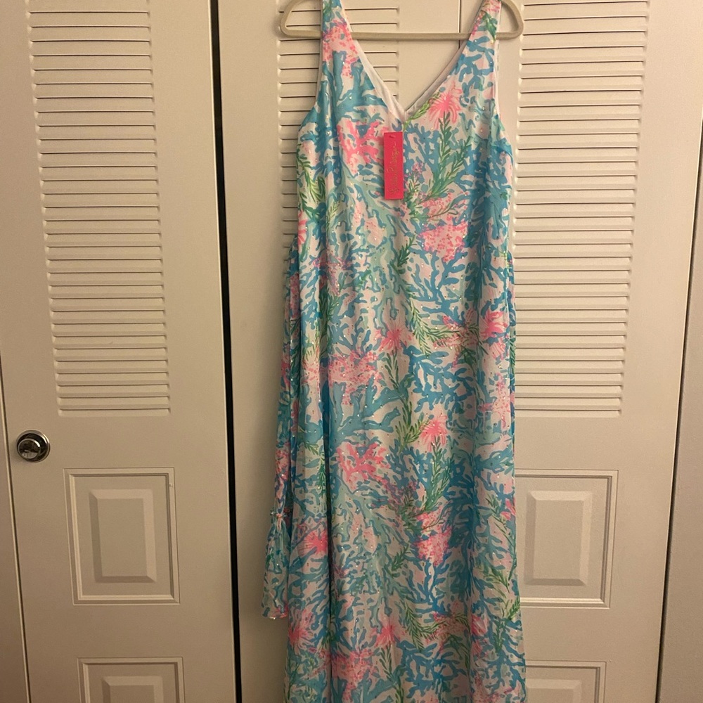 Lilly Pulitzer Blue and Pink Maxi Dress